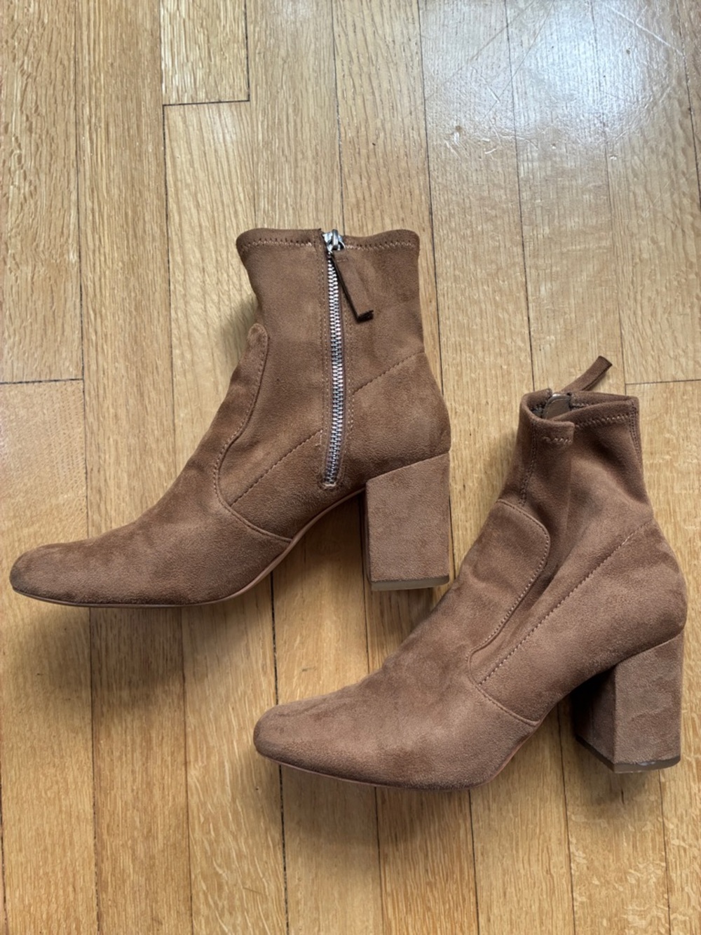 Zara Tan Suede Block Heel Ankle Boots